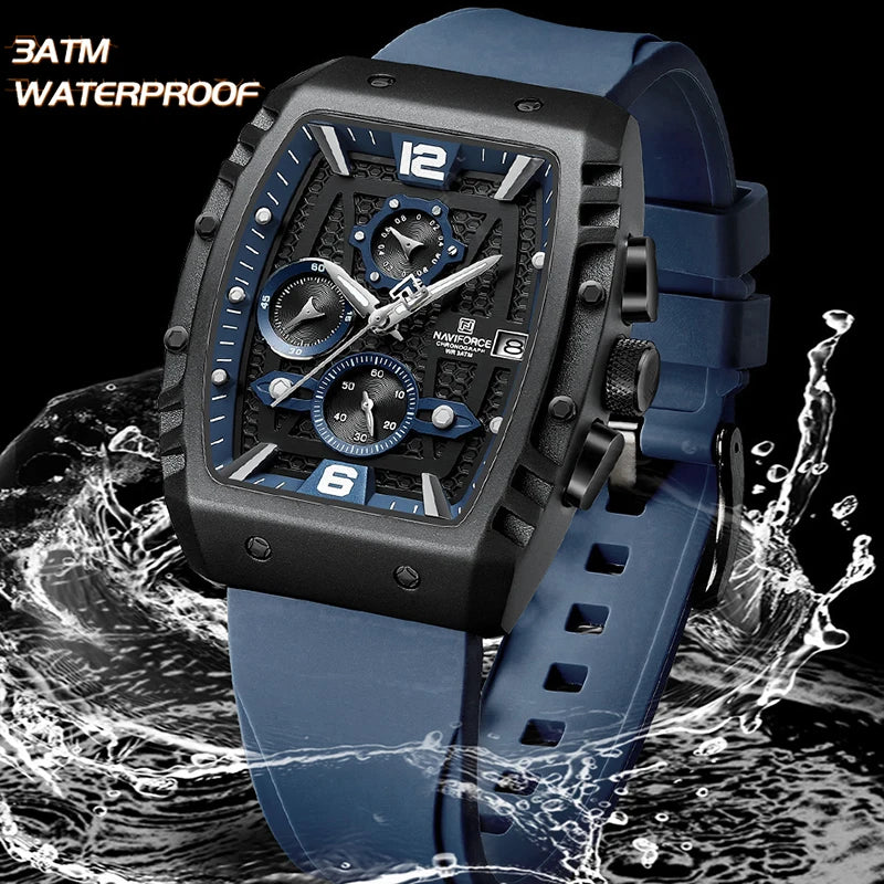 NAVIFORCE 8025 quartz watches with square case Chronograph Sport wrist watch for men