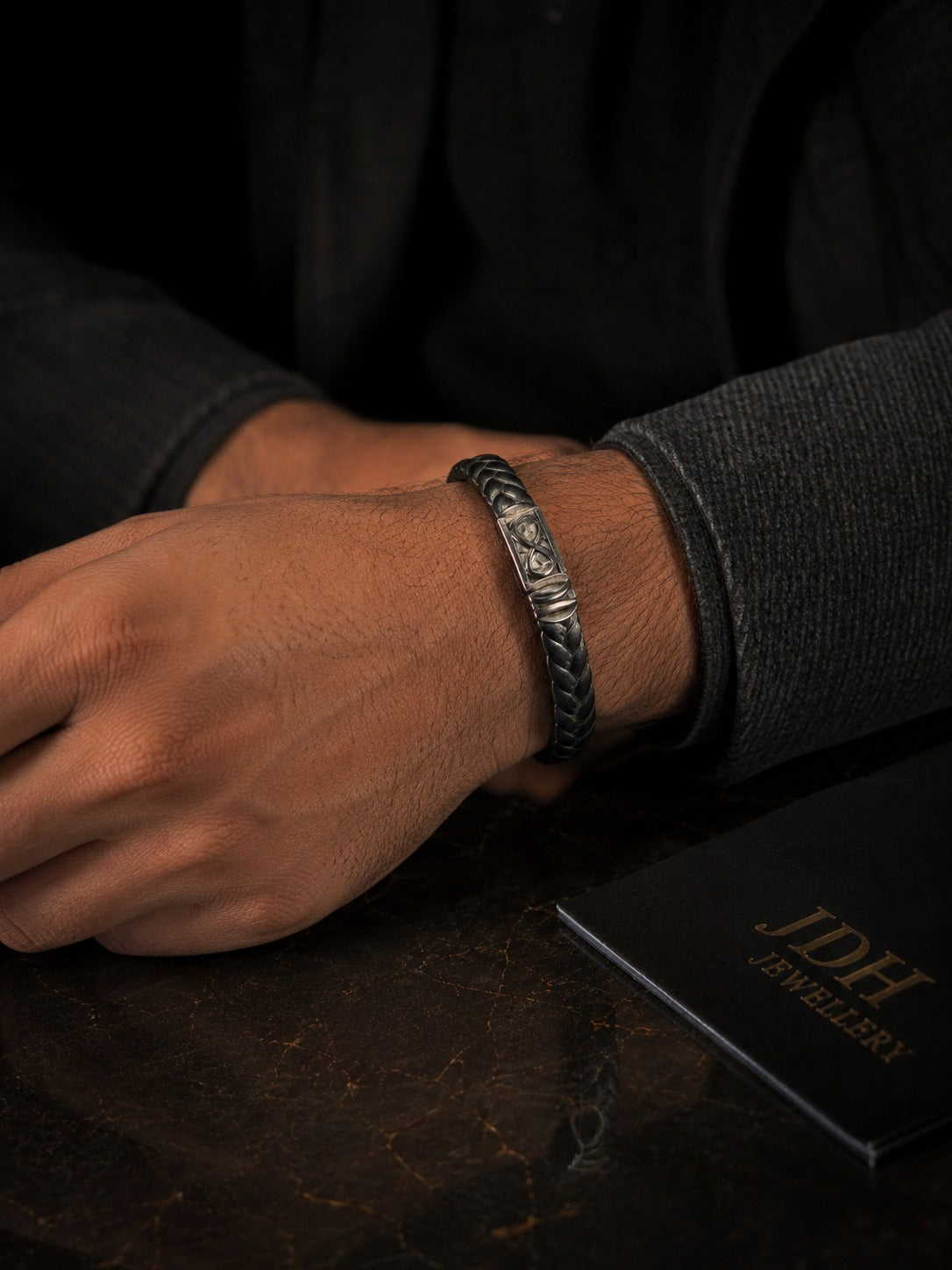 ENCLAVE Premium Braided Leather Bracelet with Infinity Clasp for Men