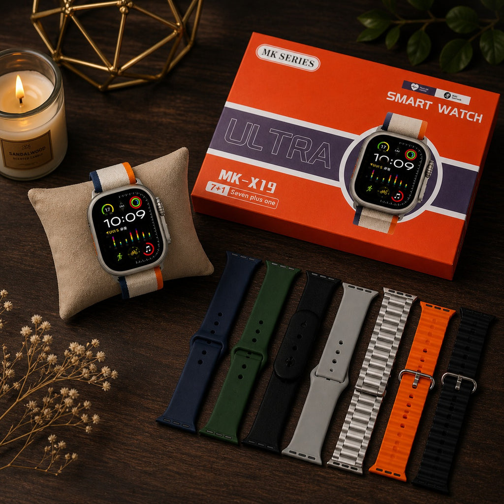 MK Series MK-X19 Ultra Smart Watch with 7 Interchangeable Straps – HD Display Fitness Tracker