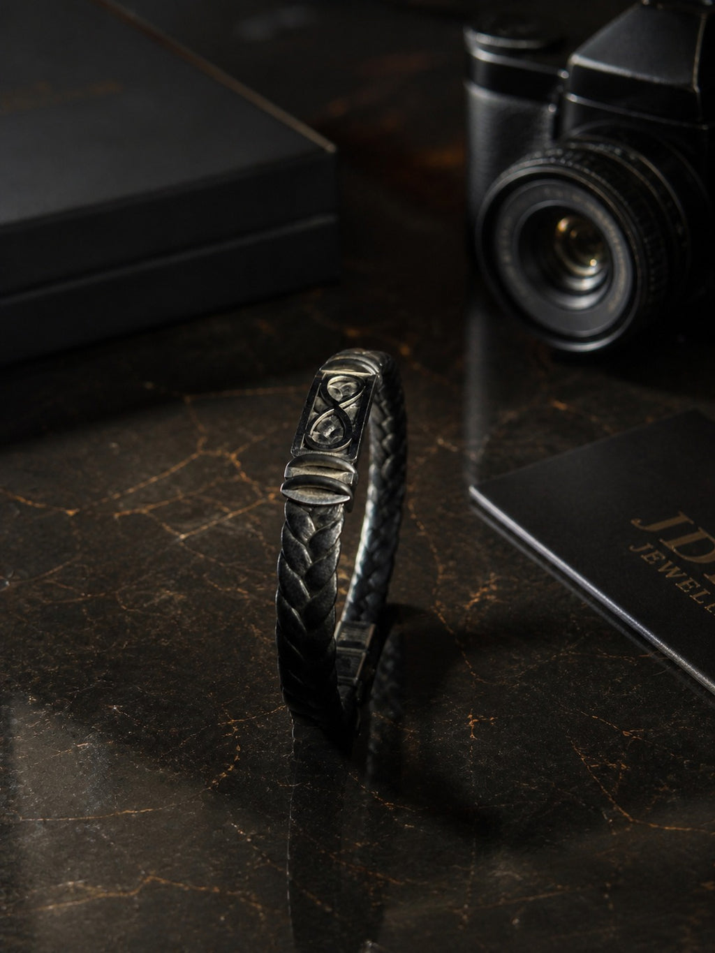 ENCLAVE Premium Braided Leather Bracelet with Infinity Clasp for Men