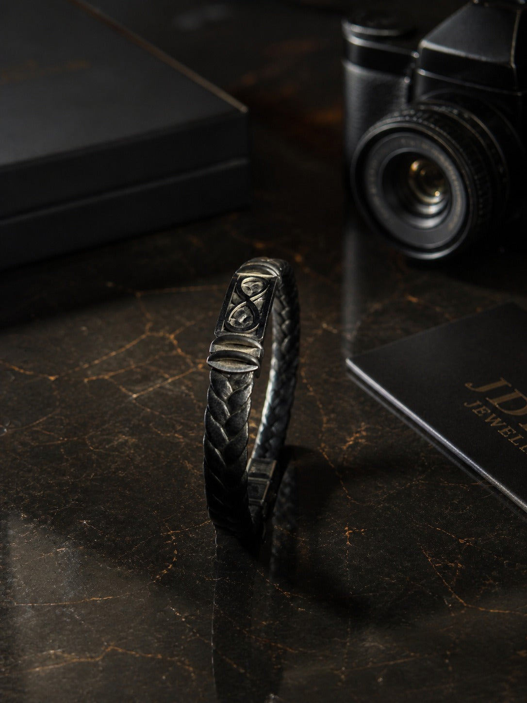 ENCLAVE Premium Braided Leather Bracelet with Infinity Clasp for Men