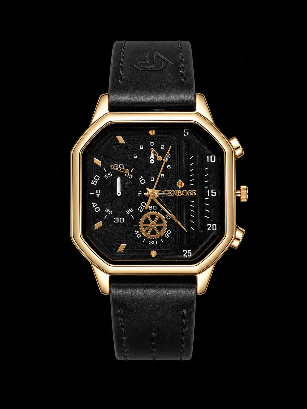 Luxury Square Dial Chronograph Watch – Black & Gold Edition