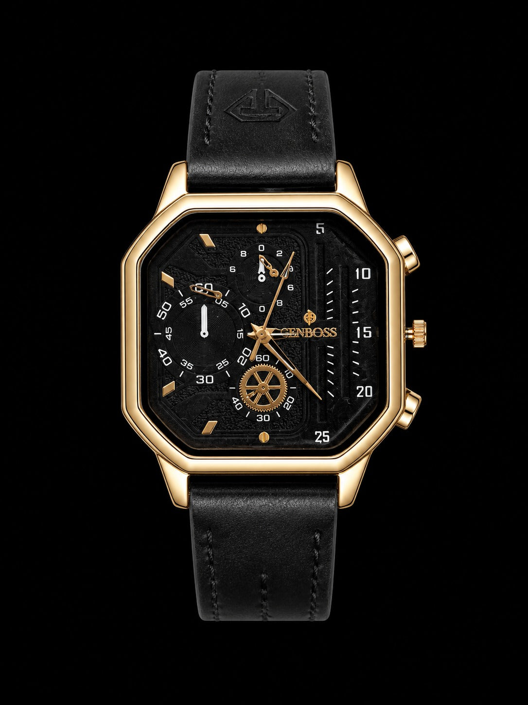 Luxury Square Dial Chronograph Watch – Black & Gold Edition