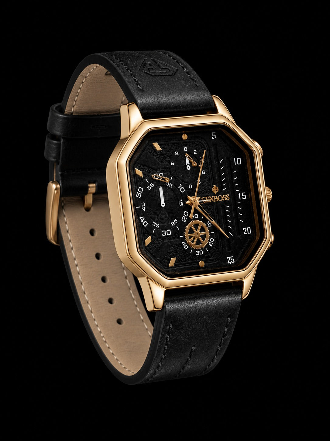 Luxury Square Dial Chronograph Watch – Black & Gold Edition