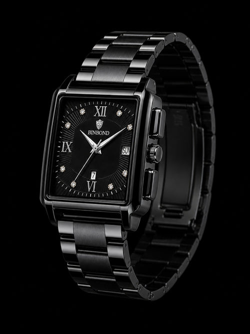 Binbond Square Watch – Black Steel Edition