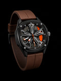Keigo Skeleton Dial Watch with Brown Strap