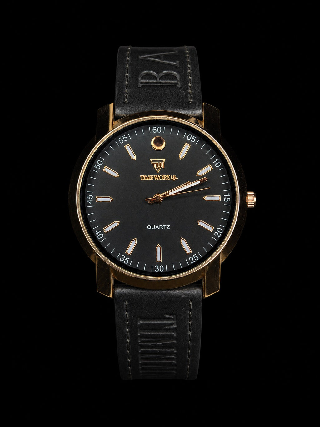 Truworth Black & Gold Minimalist Quartz Watch with Leather Strap