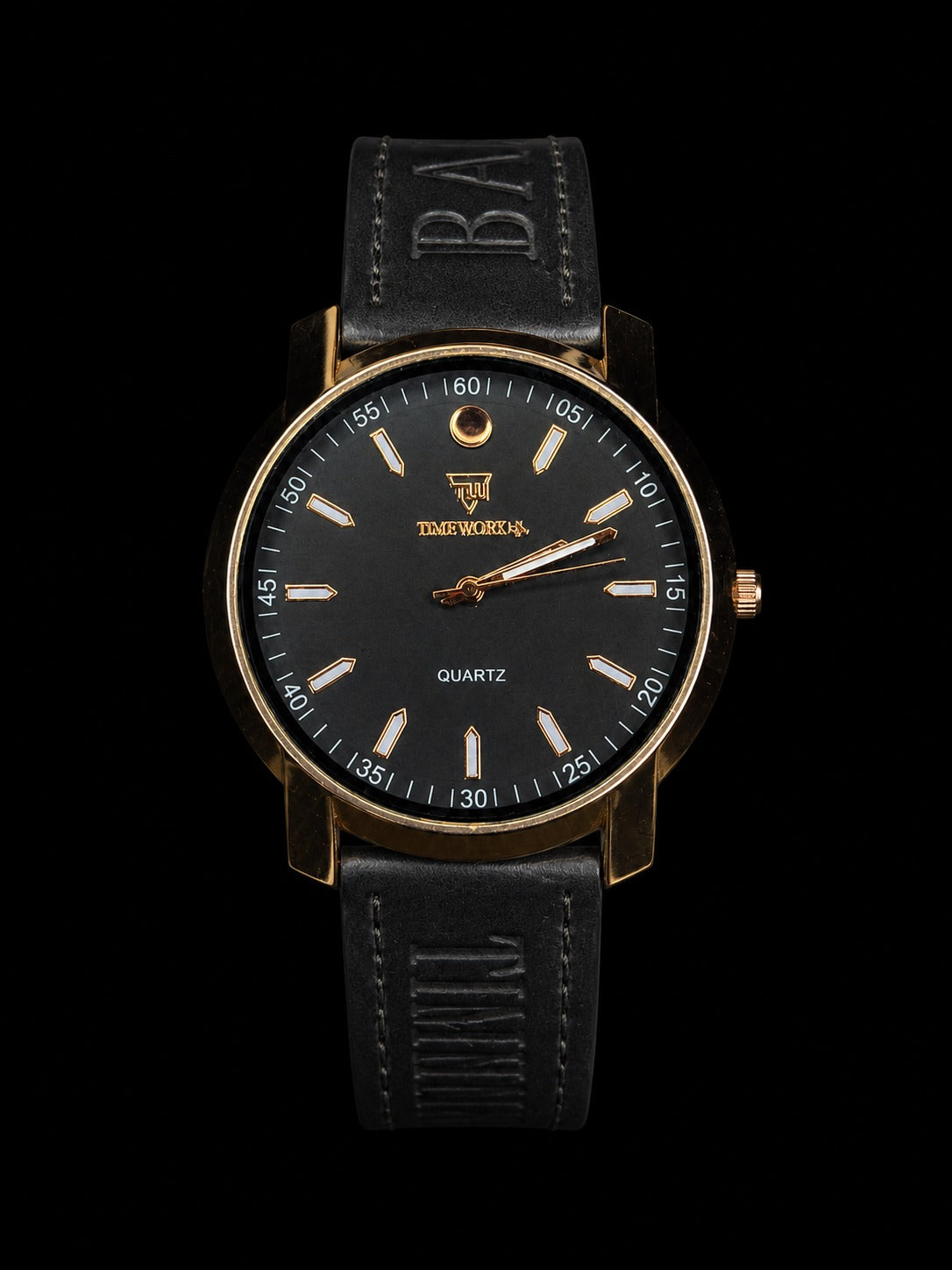 Truworth Black & Gold Minimalist Quartz Watch with Leather Strap
