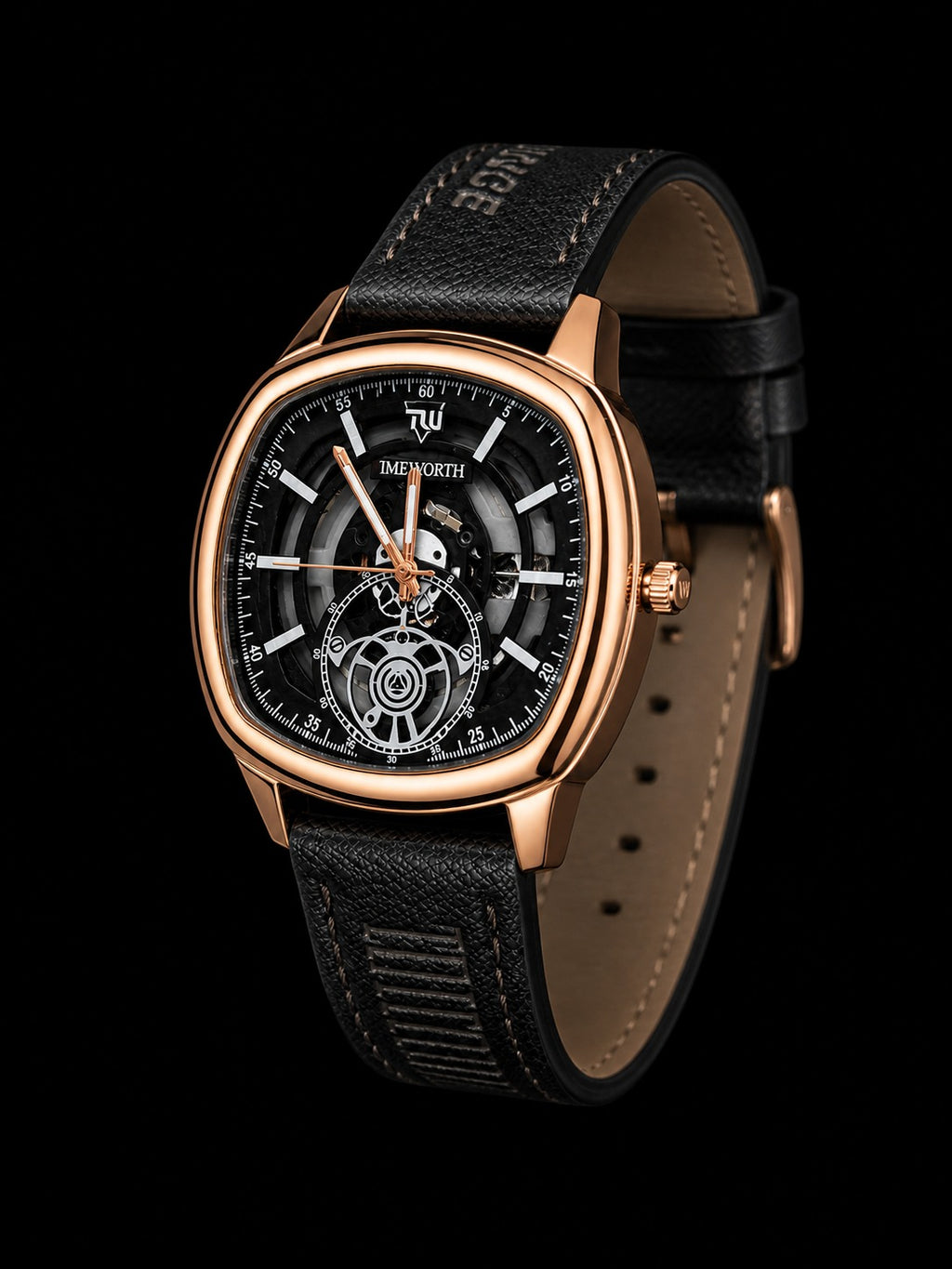 Truworth Skeleton Men’s Watch – Black & Rose Gold Edition