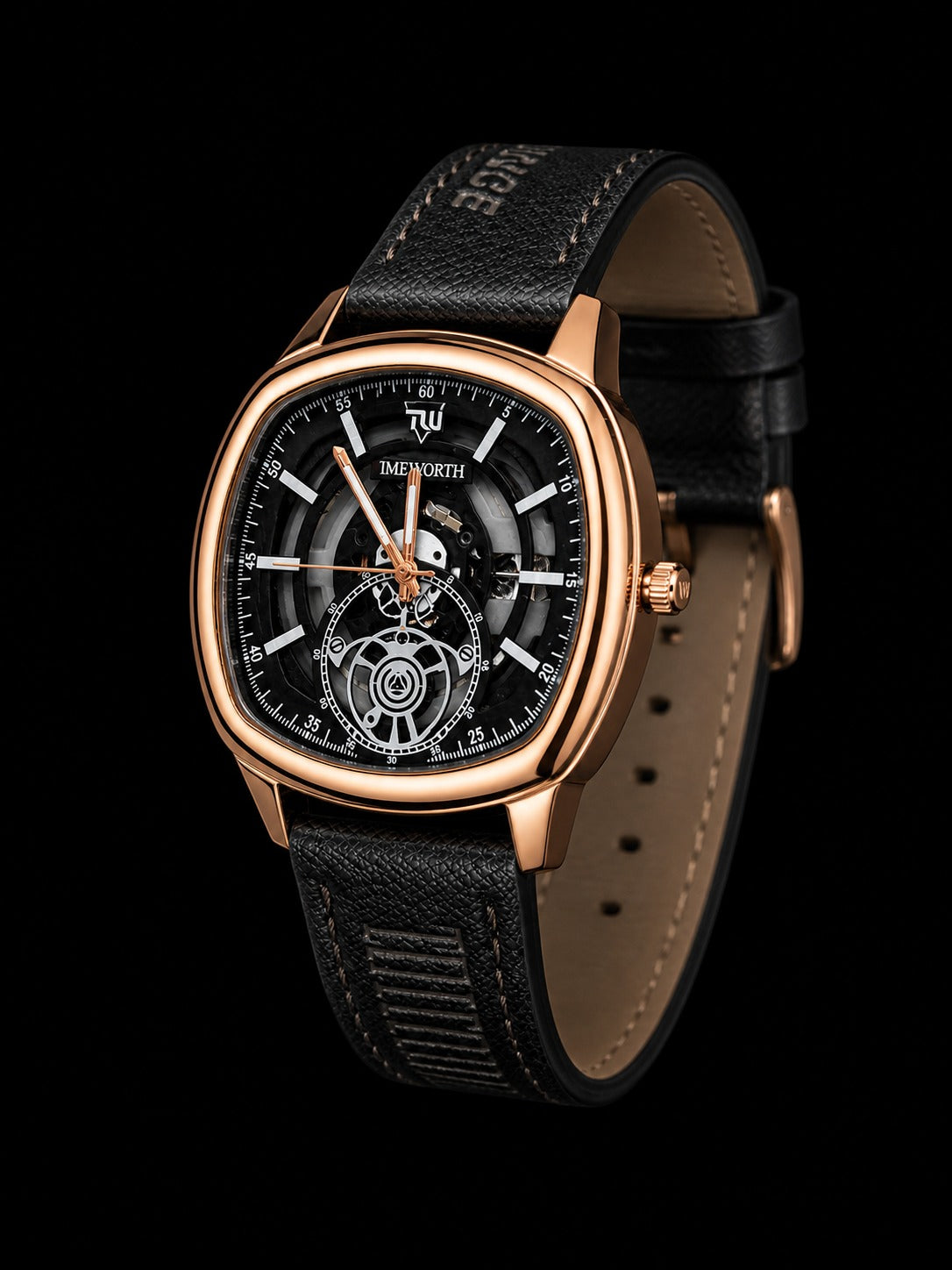 Truworth Skeleton Men’s Watch – Black & Rose Gold Edition