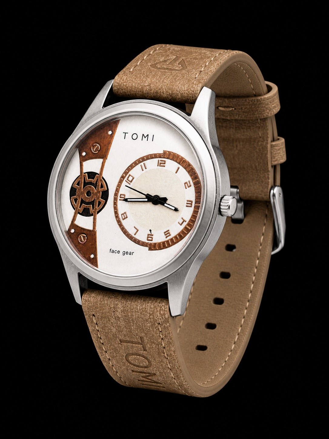 TOMI Face Gear Men’s Analog Watch – Premium Leather Strap Stylish Designer Wrist Watch