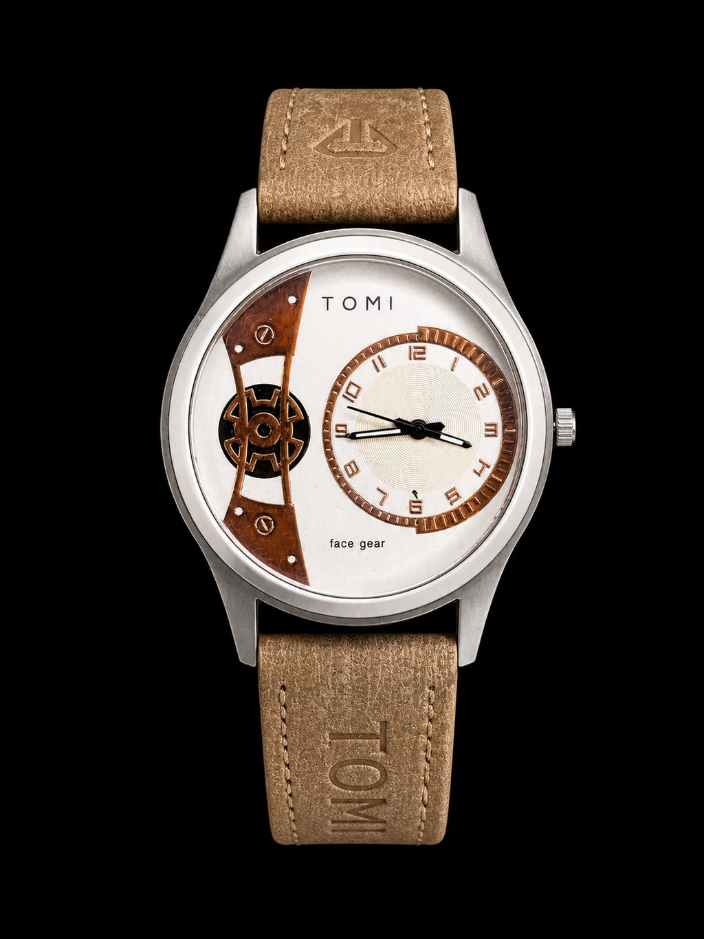 TOMI Face Gear Men’s Analog Watch – Premium Leather Strap Stylish Designer Wrist Watch