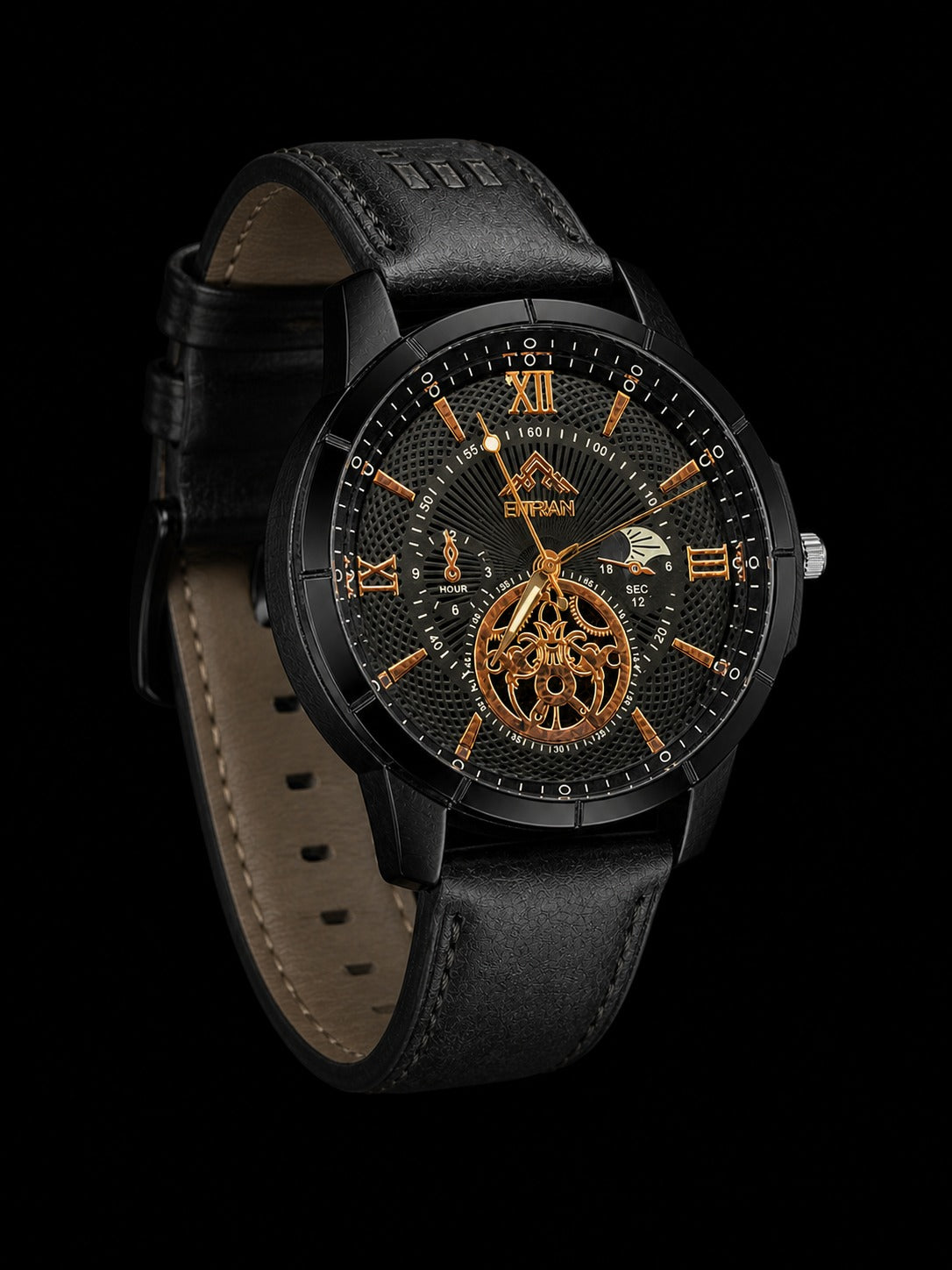 Etron Black Skeleton Dial Men's Watch