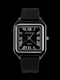 Universal Point Square Dial Quartz Watch with Roman Numerals & Black Strap