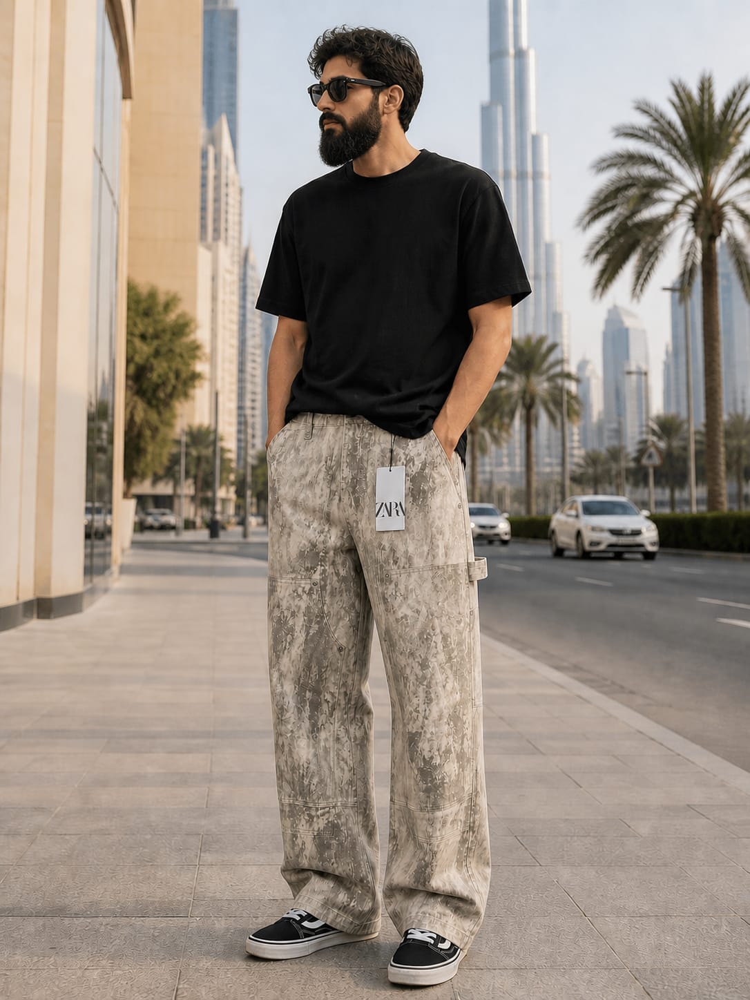 Zara Abstract Print Carpenter Pants