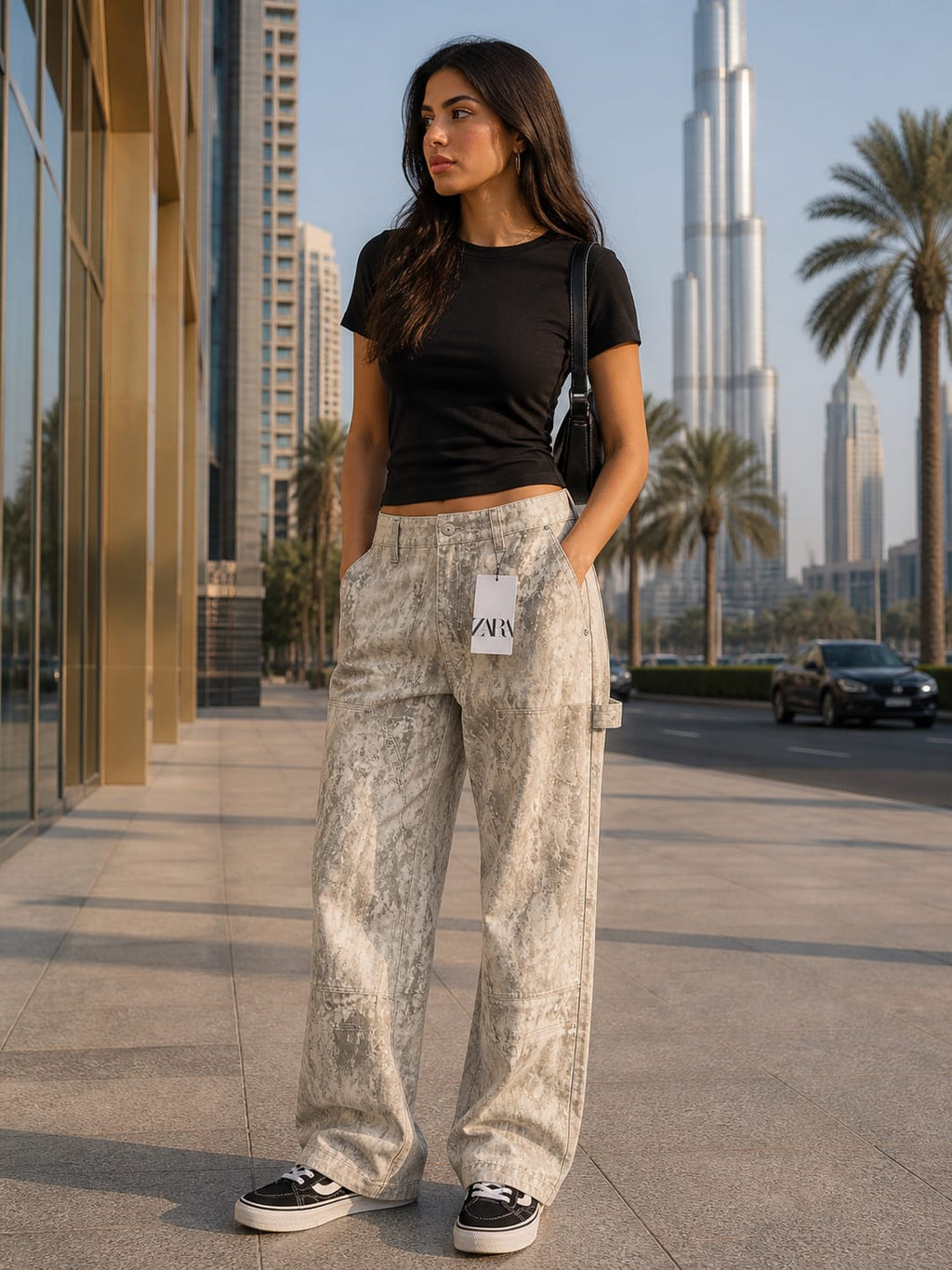 Zara Abstract Print Carpenter Pants
