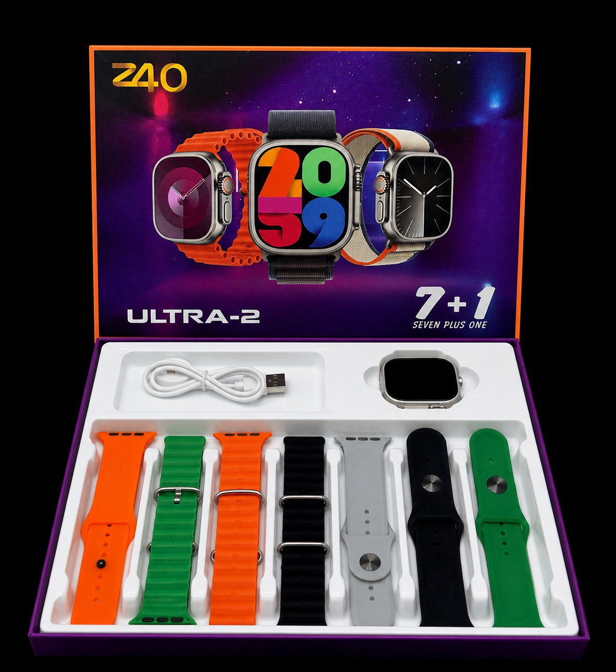 Z40 Ultra-2 Smart Watch 7+1 Combo – Bluetooth Calling & 7 Straps Set
