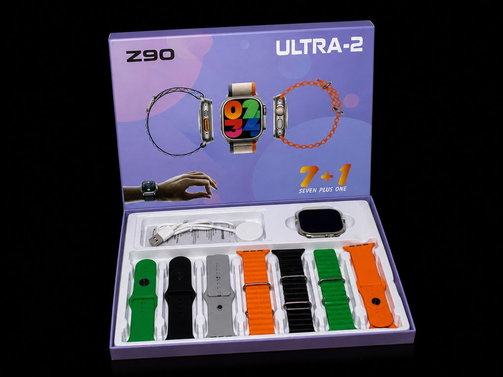 Z90 Ultra-2 Smartwatch (7+1 Strap Set) – HD Display, Bluetooth Calling & Fitness Tracker