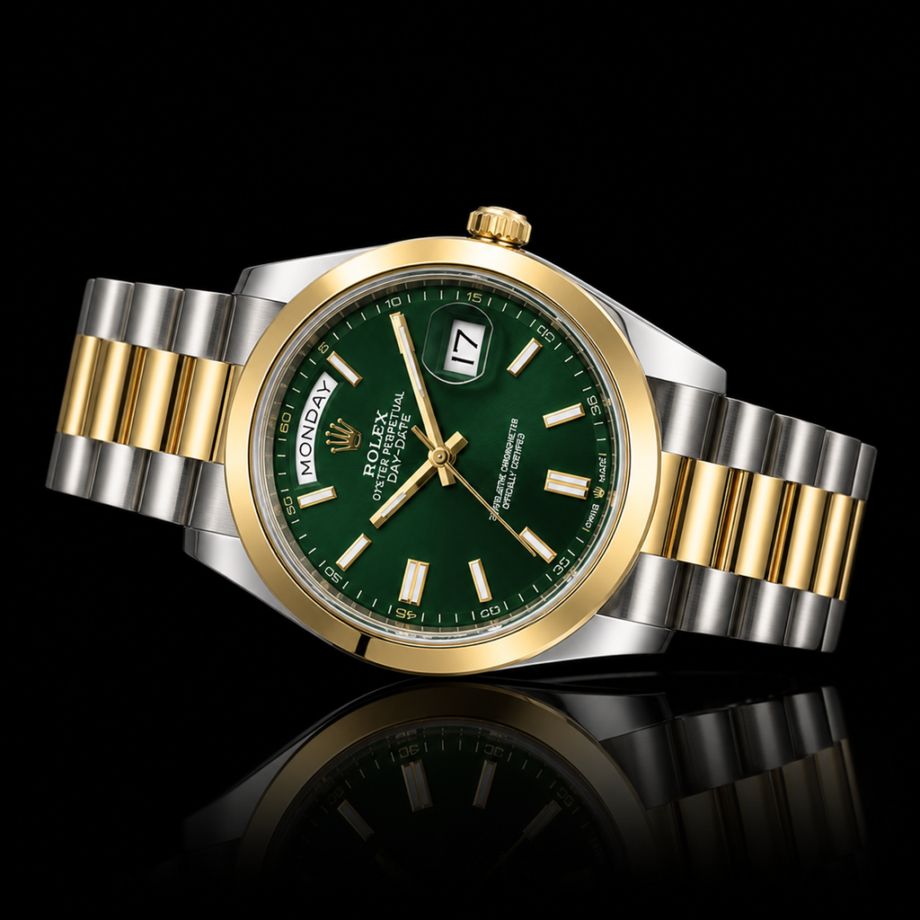 Rolex Day-Date Green Dial Two-Tone Watch (AAA Copy)