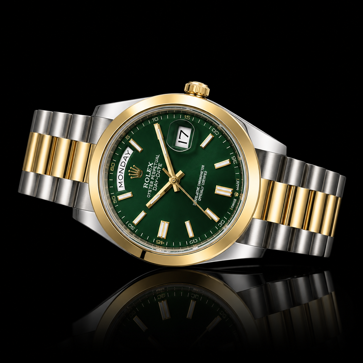 Rolex Day-Date Green Dial Two-Tone Watch (AAA Copy)