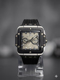 Cassray Square Chronograph Watch – Black & Silver Silicone Strap Timepiece (Hublot Inspired)