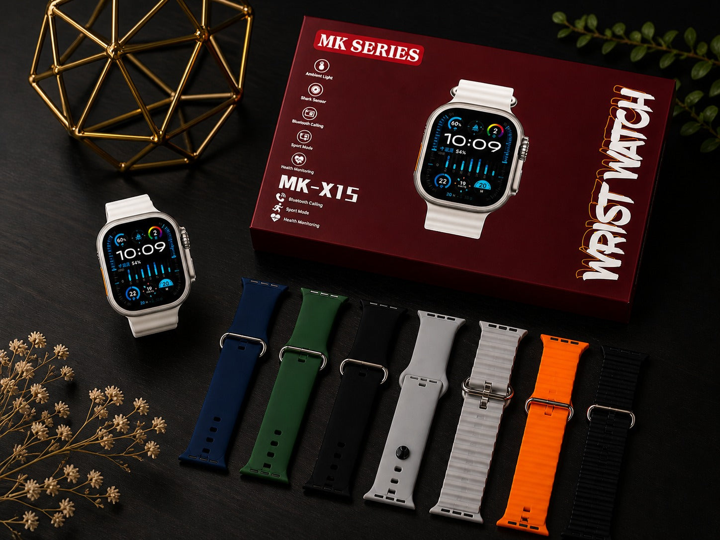MK Series MK-X15 Smart Watch with Multiple Straps – HD Display Bluetooth Calling Fitness Tracker