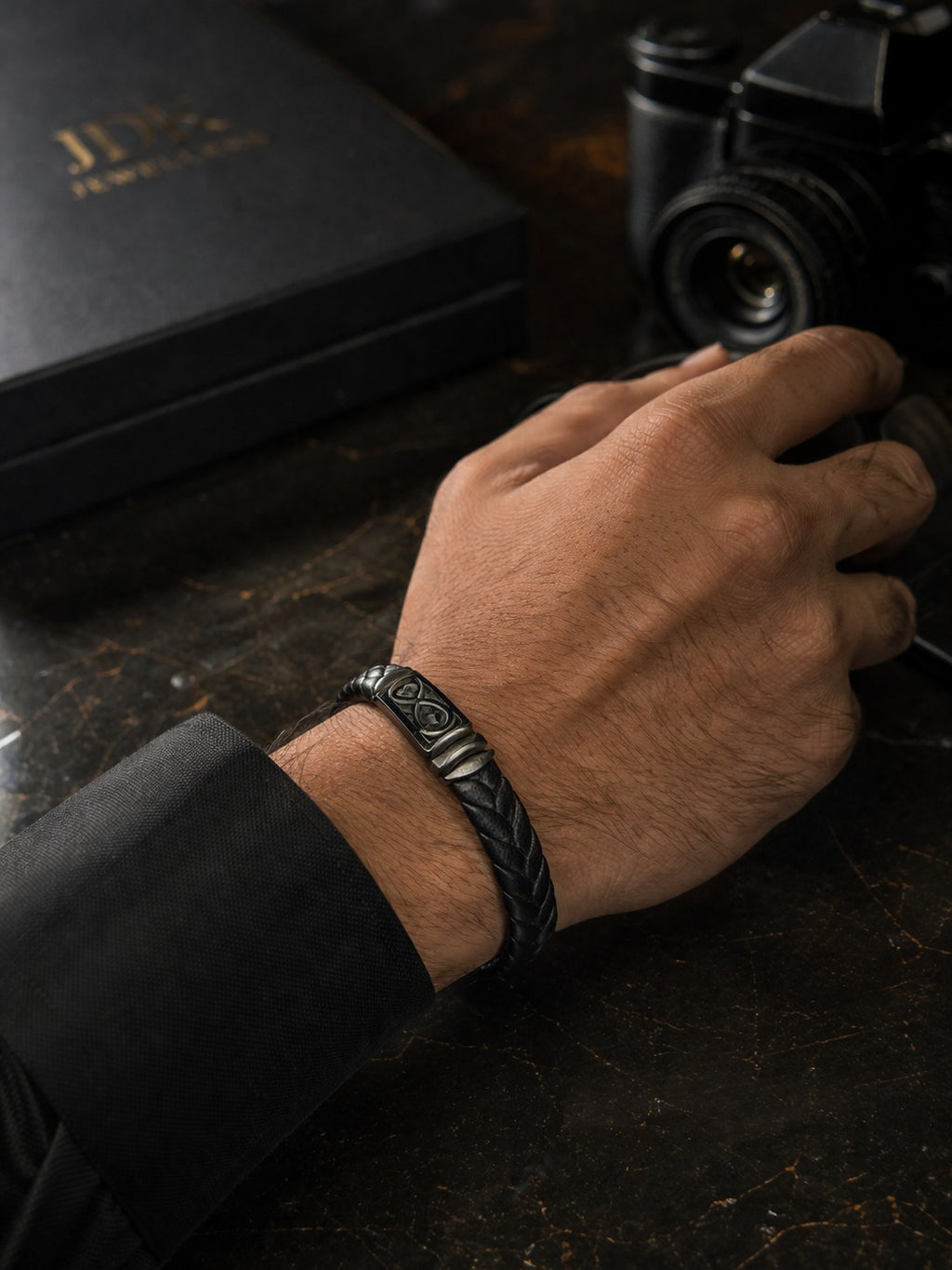 ENCLAVE Premium Braided Leather Bracelet with Infinity Clasp for Men