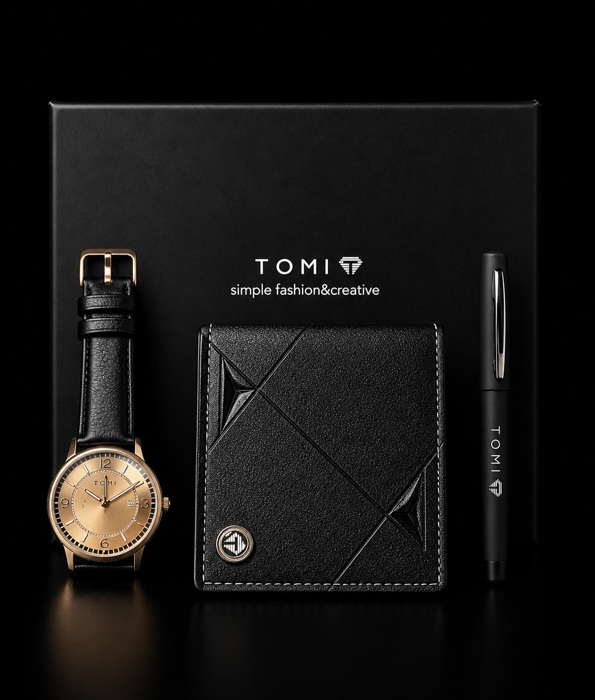 TOMI Classic Series T-02 Premium Round Dial Watch – Gold Black Edition