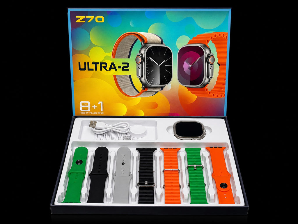 Z70 Ultra-2 Smart Watch 8+1 Combo – Bluetooth Calling & 8 Straps Set