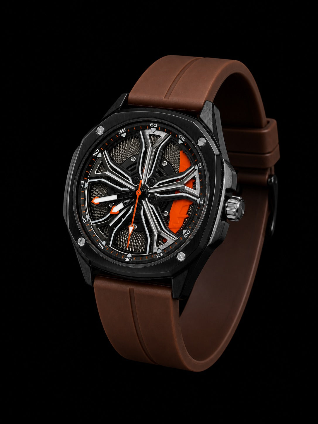 Keigo Skeleton Dial Watch with Brown Strap