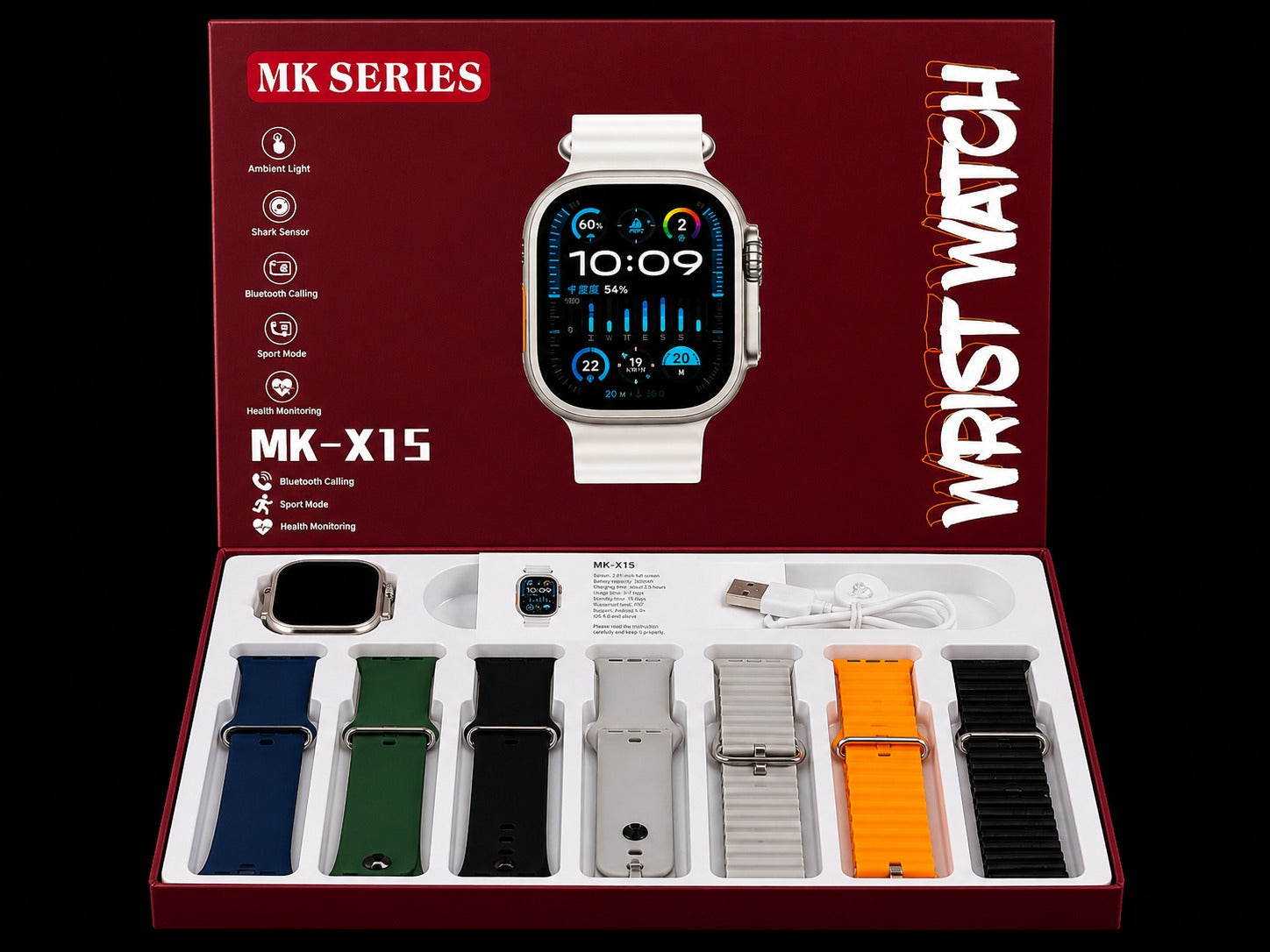 MK Series MK-X15 Smart Watch with Multiple Straps – HD Display Bluetooth Calling Fitness Tracker