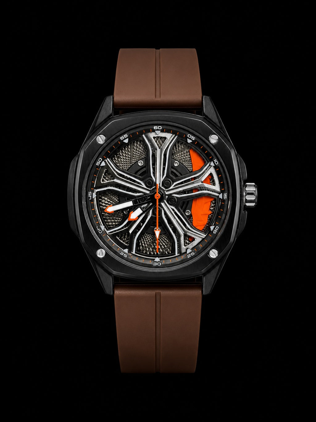 Keigo Skeleton Dial Watch with Brown Strap