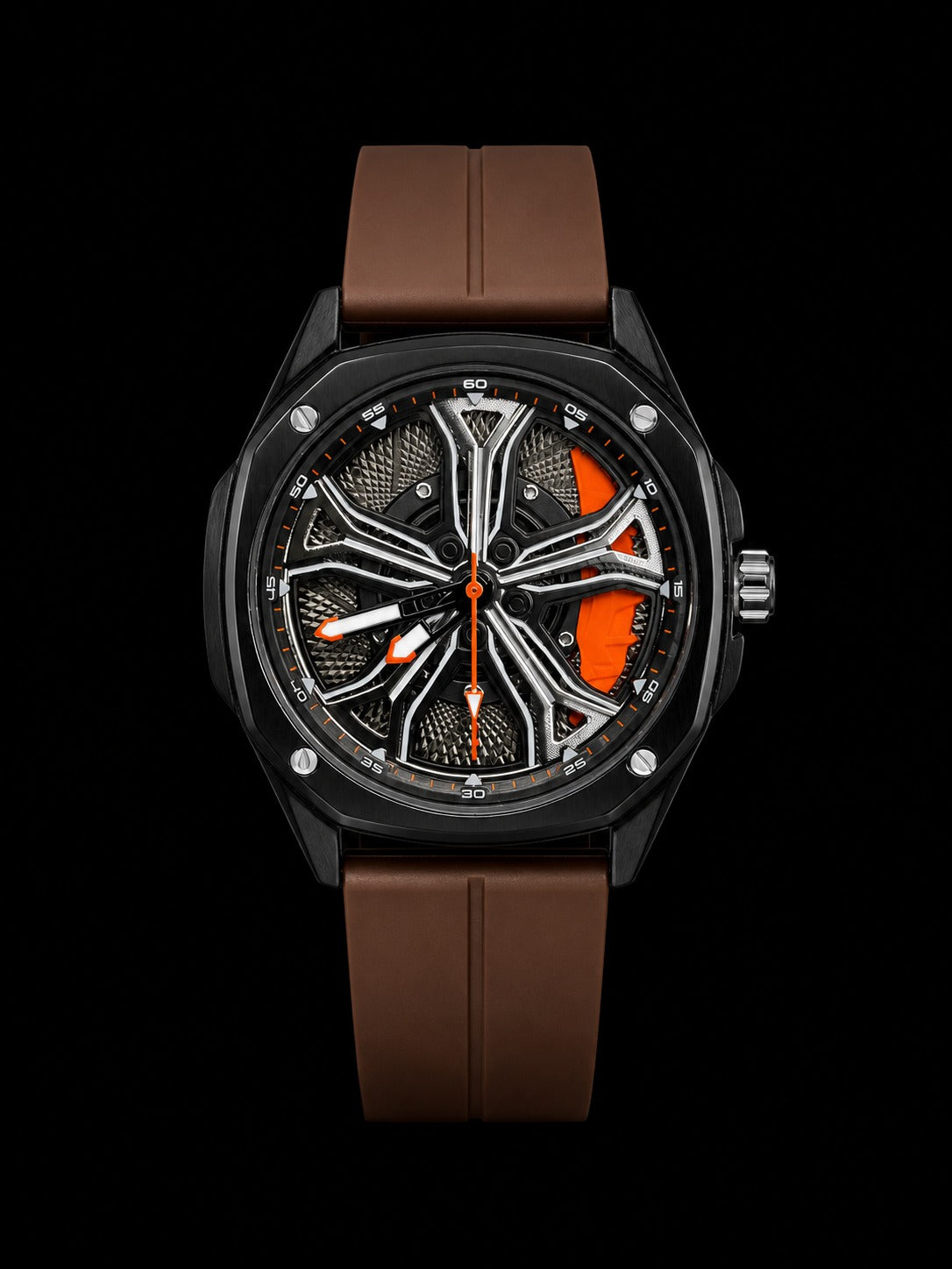 Keigo Skeleton Dial Watch with Brown Strap