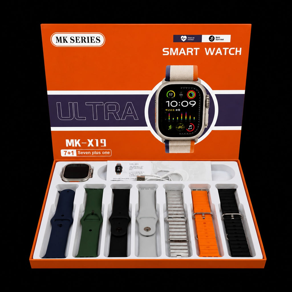 MK Series MK-X19 Ultra Smart Watch with 7 Interchangeable Straps – HD Display Fitness Tracker