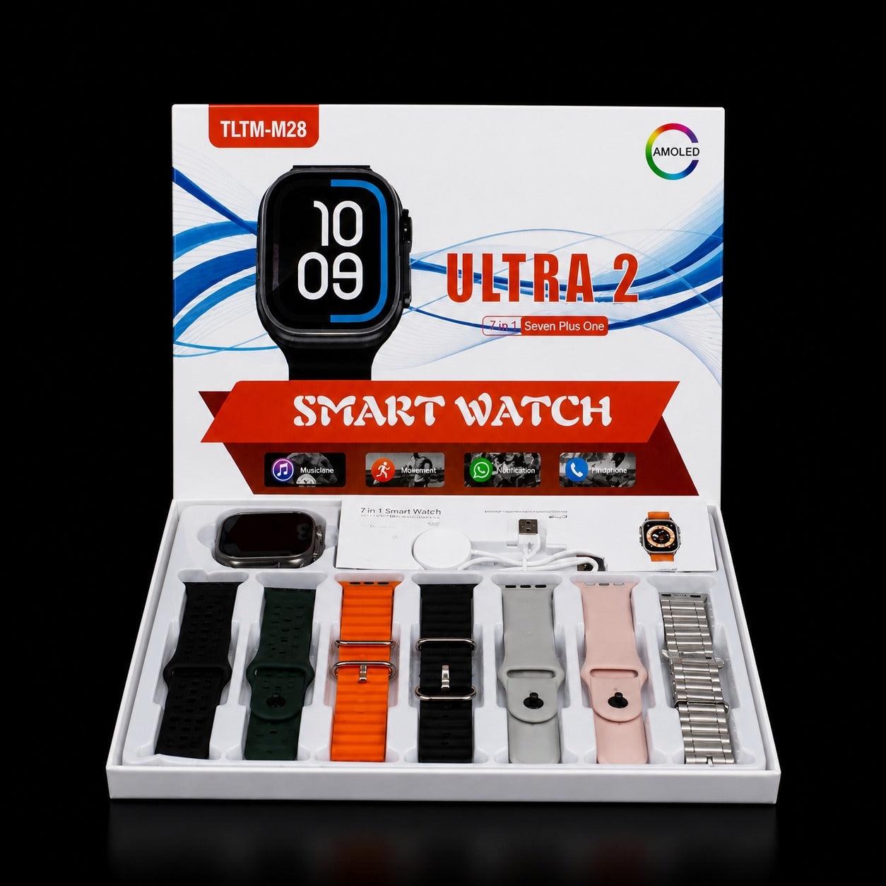 Ultra 2 Series TLTM-M28 Smart Watch – 7-in-1 Combo with 7 Straps