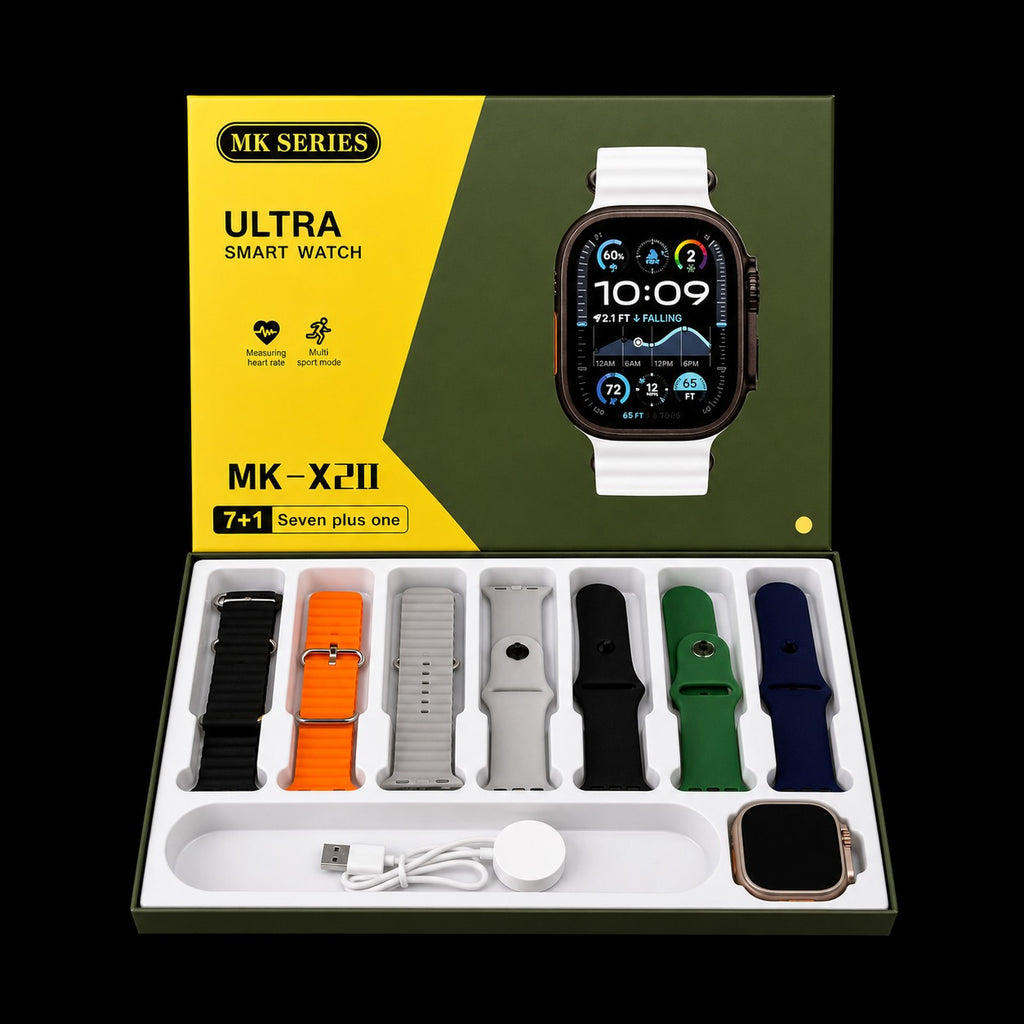 MK Series X20 Ultra Smart Watch – 7-in-1 Multi Strap Premium Fitness Smartwatch